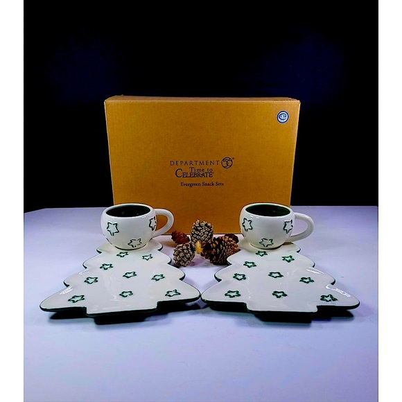 Department 56 Other - Department 56 Time to Celebrate set 2  Christmas tree plates and 2 mugs, box